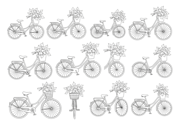 Floral Bicycle Line Art Clipart and SVG Review