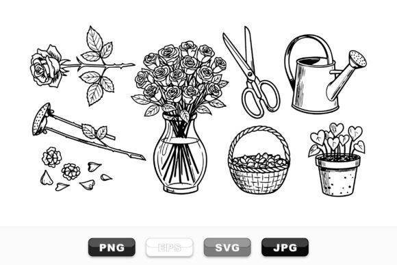 Hand Drawn Rose Garden Elements